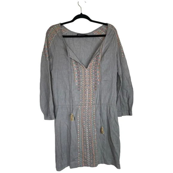 ANTHROPOLOGIE Antik Batik Gray Embroidered Tunic Dress Size Extra Small - Picture 1 of 5